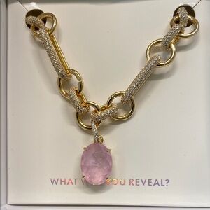 Gold and Pink Teardrop Pendant Necklace with Chunky Chain